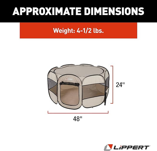 Lippert Soft-Sided, Foldable and Portable Pet Playpen for Camping, Large/X-Large (2021150642), Tan