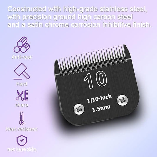 10# 7FC 5FC 4FC Detachable Pet Dog Grooming Blades, Compatible with Ainds, Oster A5, Wahl KM-10 and Other Series Clippers, Size: 1.5~9.5mm Cut Length. Black-4Pcs.