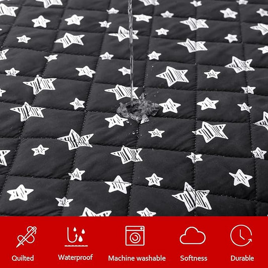 Dog Bed Covers Replacement Washable Pet Hair Easy to Remove, Waterproof Dog Bed Covers Noiseless Quilted, Pet Bed Cover Lovely Black Star Print, Puppy Bed Cover 35x44 Inches, for Dog/Cat, Cover Only