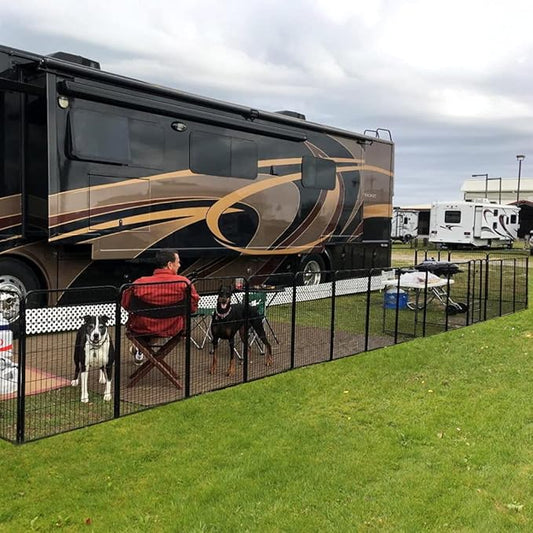 Pet Playpen Exercise Pen Dog Fence Animal Kennel Cage Yard Travel Camping Wire Metal Portable Folding Indoor Outdoor Crate for Dogs with Door 24inches 16 Panels,Black