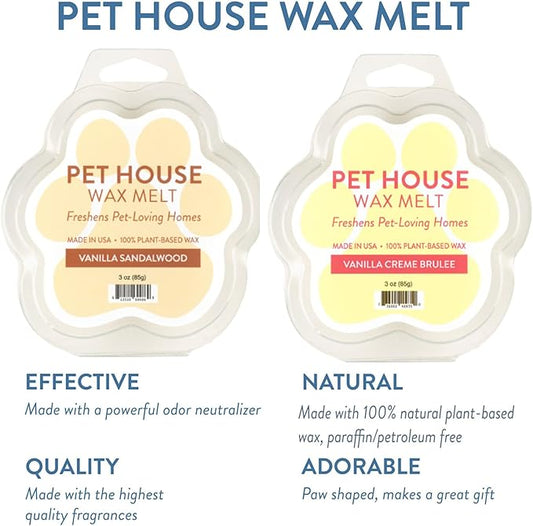 One Fur All Pet House Wax Melts - Vanilla Sandalwood/Vanilla Creme Brulee Pack of 2 - Odor Eliminating, Long-Lasting Scented Wax Melts - Natural, Pet-Friendly