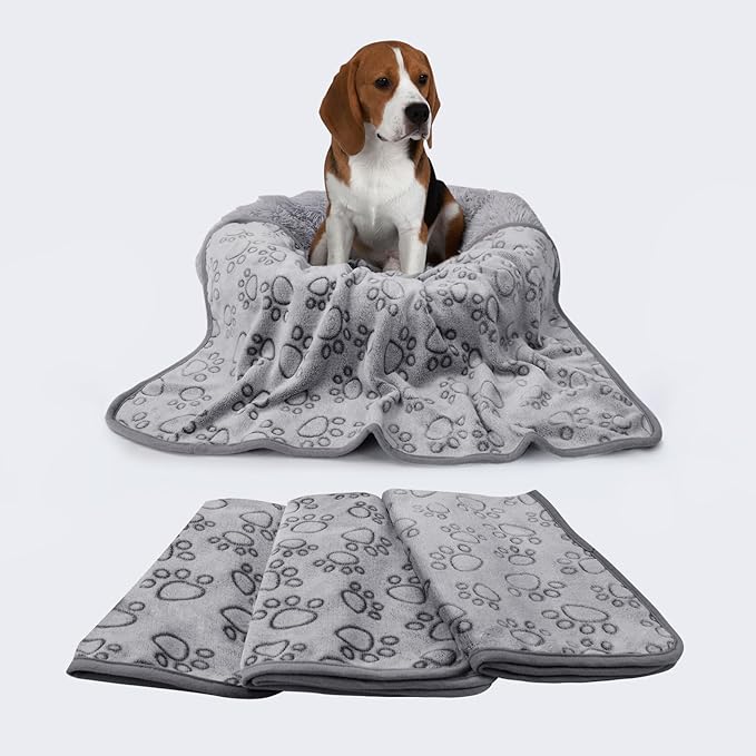 1 Pack 6 Blankets Dog Cat Soft Fluffy Fleece Pet Blanket Warm Cute Print Design Puppy Kitten Blanket Doggy Paw Grey Large(41"x31")
