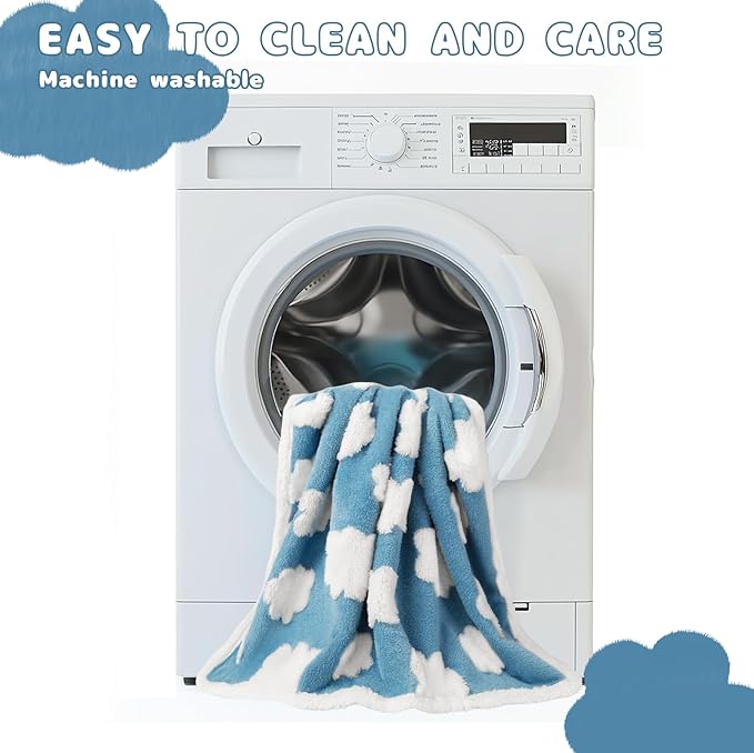 Luciphia Waterproof Dog Cat Blanket Fluffy Thick Fleece Pet Blanket,Washable Double Sided Sherpa Calming Blankets Flower Print Blankets for Medium Large Dogs Cats(Blue Cloud,67x57 inches)