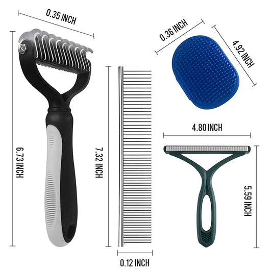 Pet Dematting Tool - Double-Sided Undercoat Rake for Dogs & Cats - Shedding Comb and Dematting Tool for Grooming