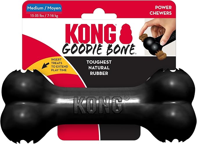 KONG - Extreme Goodie Bone - KONG's Most Durable Natural Rubber Dog Bone for Power Chewers - Black - For Medium Dogs