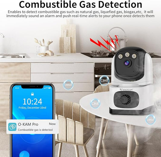 VSTARCAM Indoor Security Camera with Smoke Detection, 2K UHD Smoke Detector Camera, Motion Detection, Auto Tracking, Color Night Vision, 2-Way Audio, Cloud & SD Card Storage(up to 256GB)