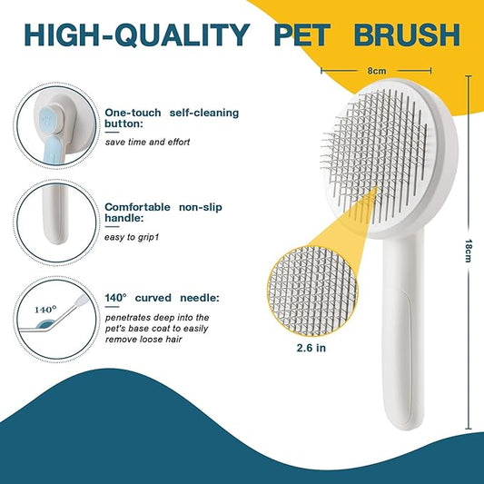 New cat brush&dog brush,pet hair brush with Self Cleaning Button Easy to remove loose undercoat,Needle-tip massage beads, no harm to the skin(Pink)