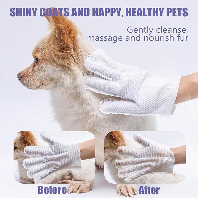 TIBLACK Pet Bathing Wipes for Dogs & Cats, Cleaning & Deodorizing Grooming Gloves, Nourish Fur Glove Wipes for Daily Care and Traveling, Rinse Free,7 PCS (Bluebell Gloves)