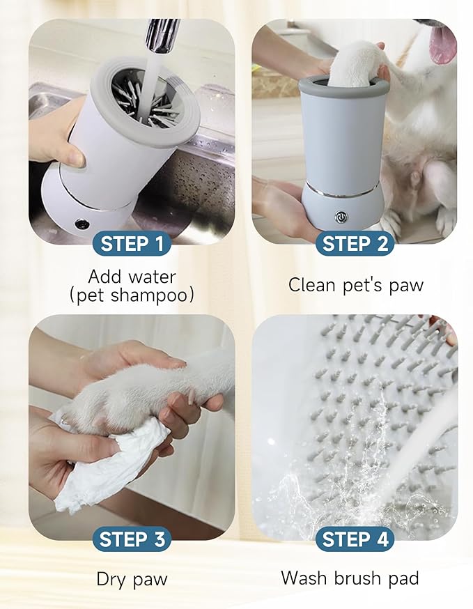 Automatic Dog Paw Cleaner for Dogs,Electric Dog Foot Paw Washer Cup and Massager,2 Speeds for Thorough Cleaning and USB Rechargeable,Pet Paw Feet Cleaner for Small Medium Dogs Cats (White)