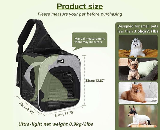 Pecute Small Dog Sling Carrier with Breathable Mesh up to 3.5kg/7.7lbs, Portable Pet Carrier Backpack for Small Cats and Dogs, Great for Chihuahua, Maltese, Yorkshire Terrier, Pomeranian