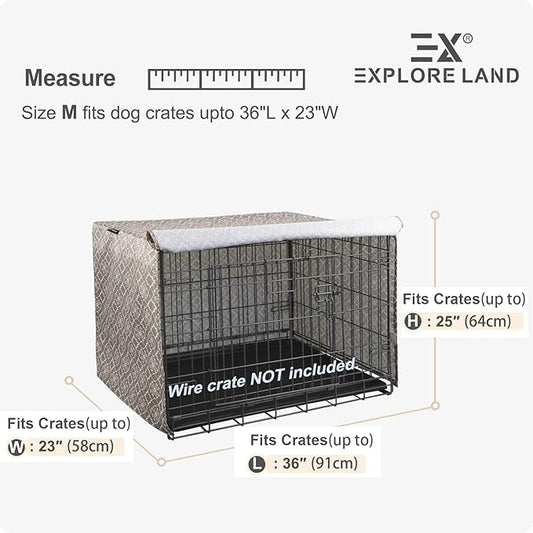 Explore Land Pattern Dog Crate Cover for 36 Inches Wire Cage, Heavy-Duty Polyester 1 2 3 Doors Standard Metal Pet Kennel Enclosure (Vintage Violet)