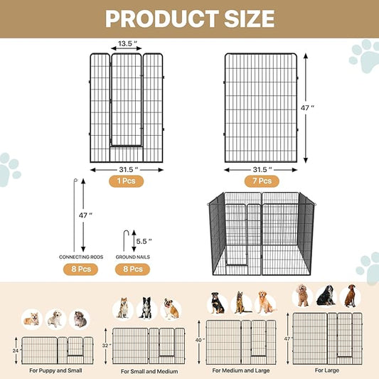 MoNiBloom Dog Playpen Outdoor, 47" Height 8 Panels Heavy Duty Metal Dogs Pen for Large/Medium/Small Animals Pet Exercise Pen for RV Camping Yard