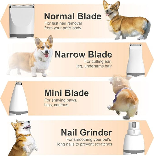 KIKETECH Quiet Dog Grooming Clippers - 4 in 1 Professional Dog Hair Clippers for Small Cats Dogs Pets, Rechargeable Cordless Pet Trimmer for Grooming, Grayish