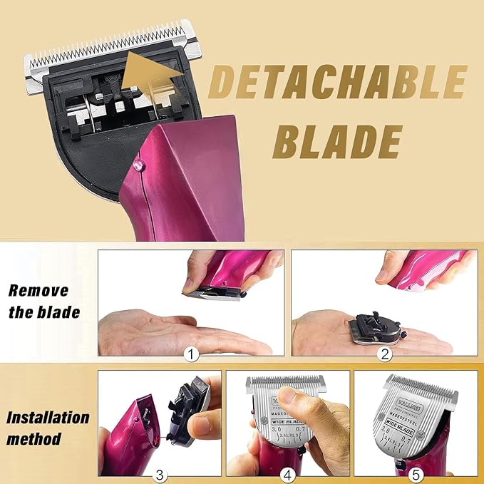 Detachable Adjustable Pet Dog Grooming Clipper 5-in-1 Wide Blade (for Medium and Large Pets)