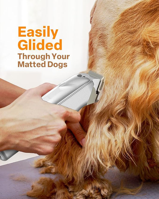 Dog Clippers for Grooming – Cordless Pet Hair Trimmer for Thick Coats, Low-Noise Dog Grooming Kit with Stainless Steel Blade for Large Dogs & Other Pets