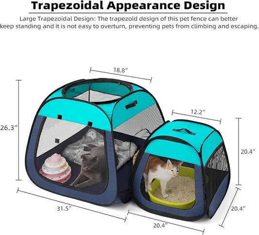 Tenrai Portable Cat Playpen, Trapezoidal Design for Better Standing, Foldable Pet Tent for Indoor and Outdoor Use of Puppy and Kitten, Dog Play Enclosure with Removable Bottom, Cat Houses & Condos