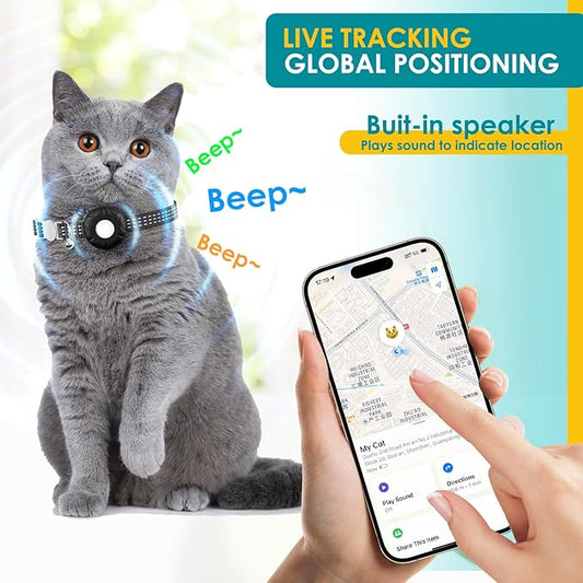 Pet Tracker for Cats, Compatible with Apple Find My App (Only iOS), Cat Tracker Collar with Safety Elastic Buckle, Cat GPS Tracker Works with Any Collar, No Monthly Fee, Waterproof, Black