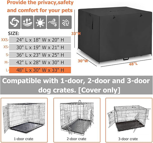 48Inch Wire Dog Crate Cover,Durable Windproof Privacy Polyester Pet Kennel Covers,Breathable Blackout Cover for 1/2/3 Door Dog Cage. (48" L x 30" W x 33" H,Black)