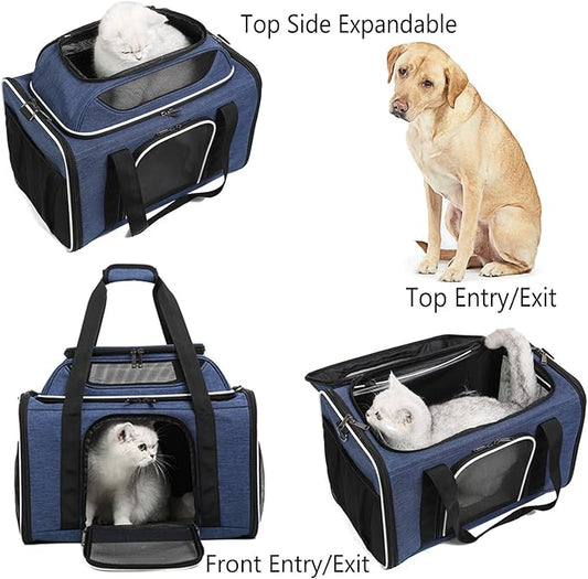 HSC PET Cats Softsided Carriers Puppy Travel Outdoor,Breathable Mesh Windows,Large Side Pocket,Up to 18 lbs Puppy/23 lbs Cat or Kittens (Dark Blue)