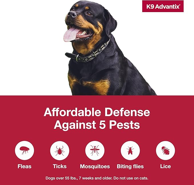 K9 Advantix Flea, Tick & Mosquito Prevention for Dogs Over 55 lbs. | Flea Drops for Extra Large Dogs | Apply Monthly | 2 Treatments