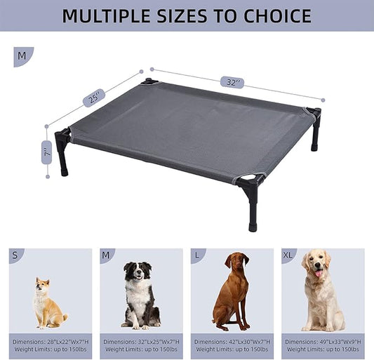 pettycare Elevated Outdoor Dog Bed - Dog Cots beds for Medium Dogs, Heavy Duty Raised Dog Bed Waterproof, Cooling Elevated Dog Bed with Washable Teslin Mesh, Durable, Non Slip, 32 Inches, Grey