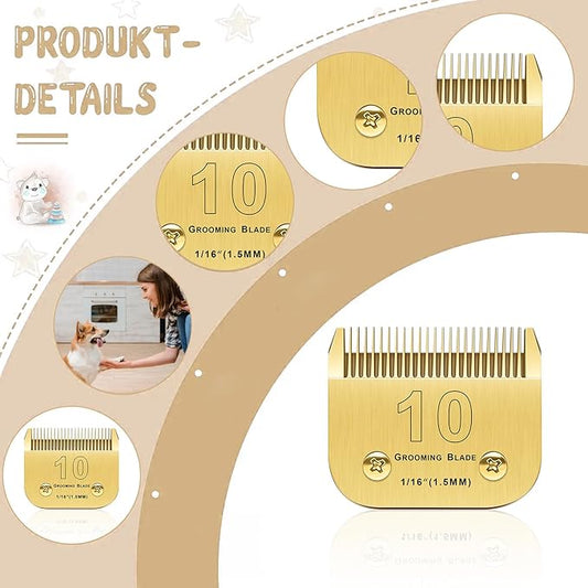 Audoc 10 Blades Dog Grooming Blades, Compatible with Andis/Oster A5/Wahl KM-10 Series, Detachable, Gold10#/1PC