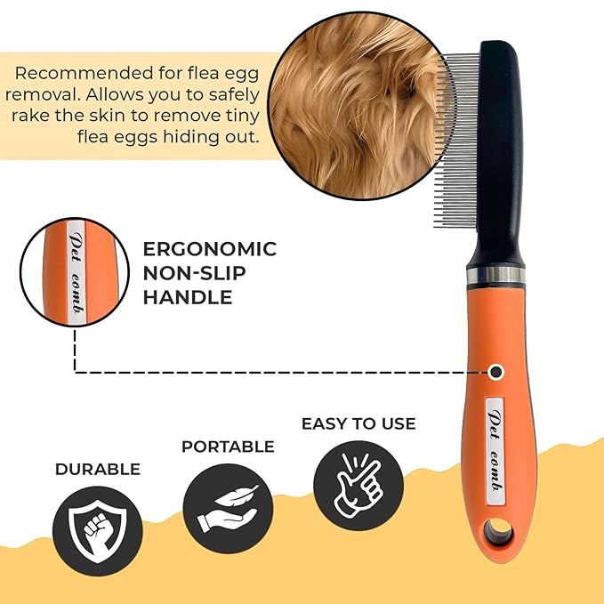 Dog Brush - Reduce Dog Shedding, Long Hair Dog Brush, Orange Set