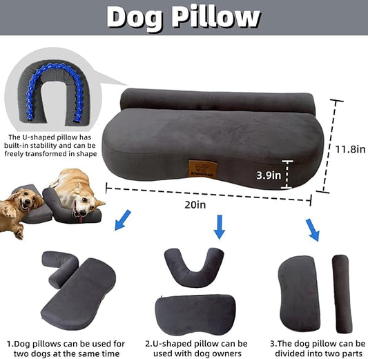 Dog pillow suitable for large dogs, multi-functional for people and pets, beneficial for cervical spine / neck, portable U-shaped pillow. Super soft high density soothing, improves joints(Gray,Large)
