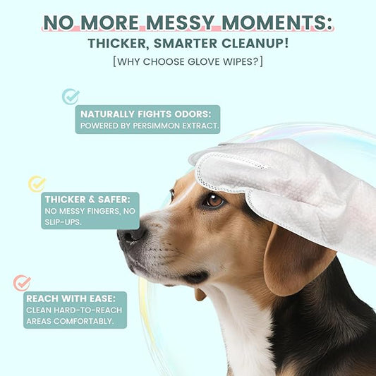 100 Pet Glove Wipes for Paws and Butt Large Puppy Wipes for Dogs Face and Body Dog Wipes Cleaning Deodorizing Cat Wipes Cleaning Fur and Butt Doggie Wipes Doggy Wipes Bum Dog Ear Wipes