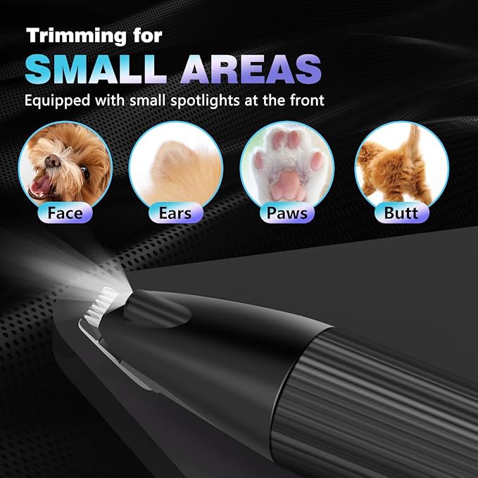 Cordless Dog Grooming Clippers Kit & Paw Trimmer with LED Light, Professional Electric Pet Hair Clippers, Dog Shavers for Grooming Thick Hair (Black)