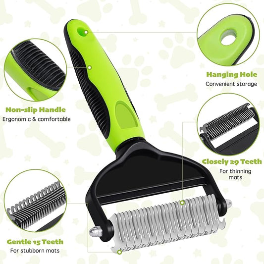 deshedding dog brush,dog grooming supplies,Dematting Comb with 2 Sided Professional Grooming Rake for Cats & Dogs