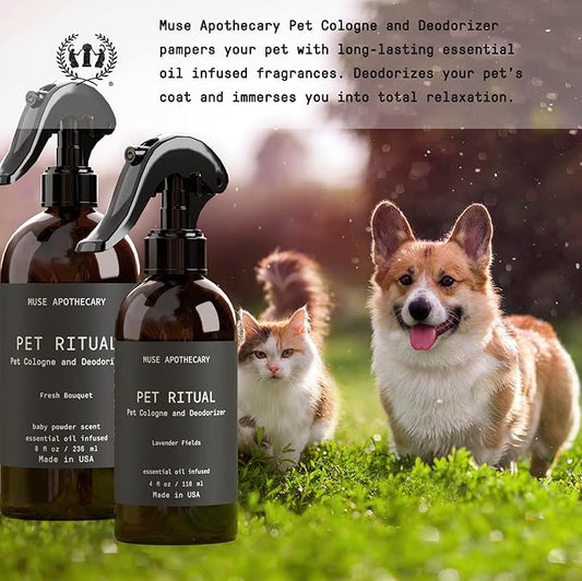 Muse Apothecary Pet Ritual Pet Cologne Spray for Dogs - Dog Perfume Spray Long Lasting After Bath - Pet Perfume for Dogs - Essential Oils Infused - 4oz, Lavender Fields