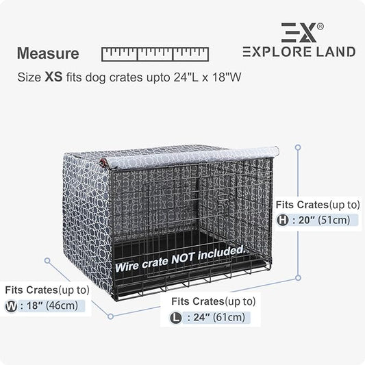 Explore Land Pattern Dog Crate Cover for 24 Inches Wire Cage, Heavy-Duty Polyester 1 2 3 Doors Standard Metal Pet Kennel Enclosure (Morocco)