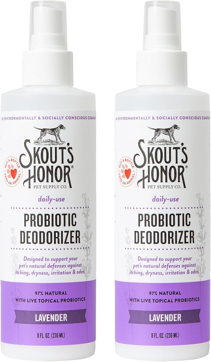 SKOUT'S HONOR Pet Deodorizer Spray- Hydrating Daily-Use with Avocado Oil & Omega-3s, Paraben & Sulfate-Free, 97% Natural, 8oz, Lavender, 2-Pack