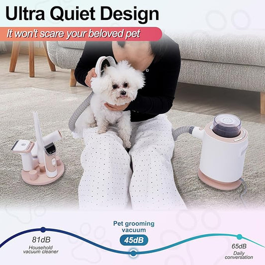 Dog Grooming Kit with Pet Grooming Vacuum 10000pa Low Noise 5 Pet Grooming Tools,og Clipper, Shedding Brush, Cleaning Tool in 1, for Cat Dog