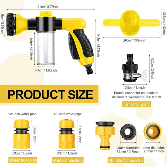 6 Pieces Dog Wash Hose Attachment with Soap Dispenser Pet Bathing Tool Set Dog Comb Brush for Pet Washing(8.27 x 4.72 x 5.51 Inch,Yellow)