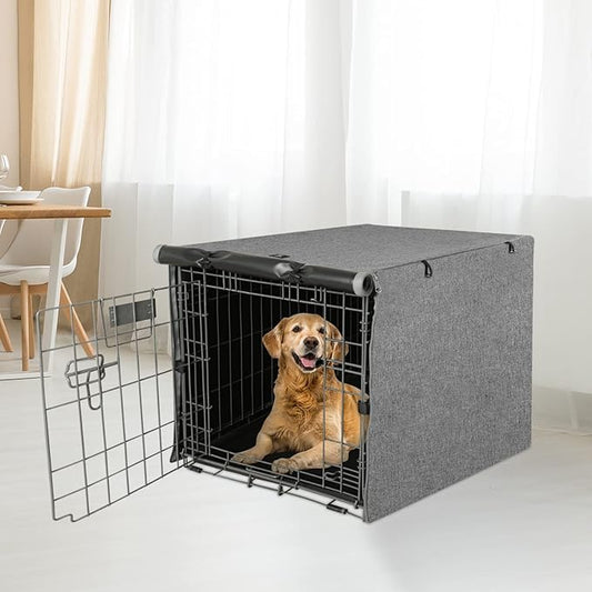 X-ZONE PET Double Door Dog Crate Cover - Polyester Pet Kennel Cover (Fits 24 30 36 42 48 inches Wire Crate) (42 Inch, Grey)