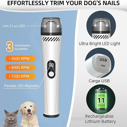 Yuehuam Dog Nail Grinder Upgraded, Professional 3-Speed Electric Dog Nail Trimmers with 3 LED Light, Super Quiet Rechargeable Pet Nail Trimmer Painless Paws Grooming for Small Large Dogs & Cats