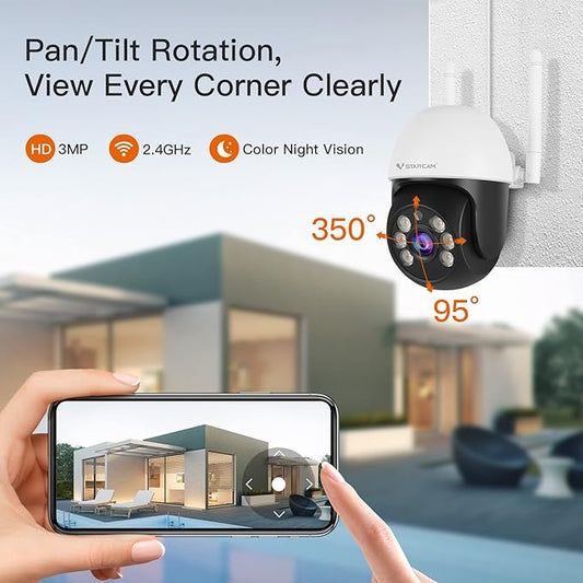 VSTARCAM 3MP Wired Security Camera Outdoor, 0.8 Inch 2.4G WiFi PTZ Dome Home Surveillance Camera with Motion Detection, 2-Way Audio, Color Night Vision, Weatherproof 01
