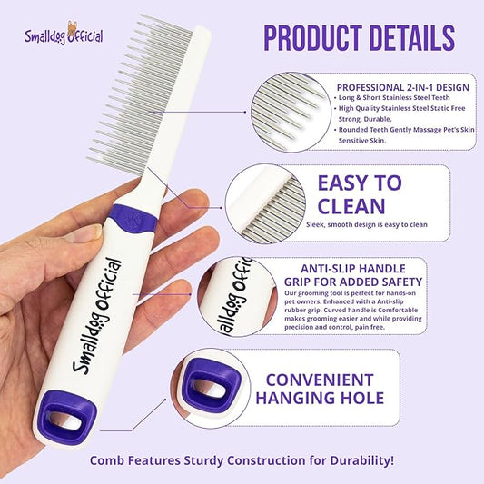 Tangles Be Gone Steel Metal Dog Comb for Brushing Small and Toy Breed Dogs, to Groom and Remove Debris and Mats, from Fur and Coat