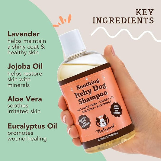 Natural Dog Company Grooming Bundle with (1) Itchy Dog Shampoo,12 oz. and (3) Grooming Wipes, 50 Count Each