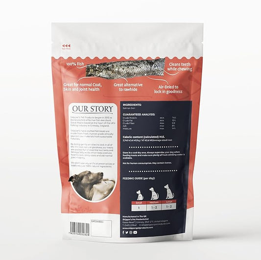 SKIPPER'S Salmon Fish Skin Flatties - Dental Chews for Dogs, Long Lasting Natural Dog Treats, Healthy Pet Supplies Support Skin Coat & Joint Function | Salmon Fish Dried Flatties Dog Food (3.5Oz)