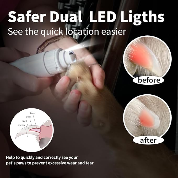 Dog Nail Grinder & Upgrade Professional with 3-Speed Adjustment Super-Quiet and Low-Vibration Pet Nail Trimmers with Forward and Reverse Functions - Safe Pause Button Wireless Type-C Charging(Green)