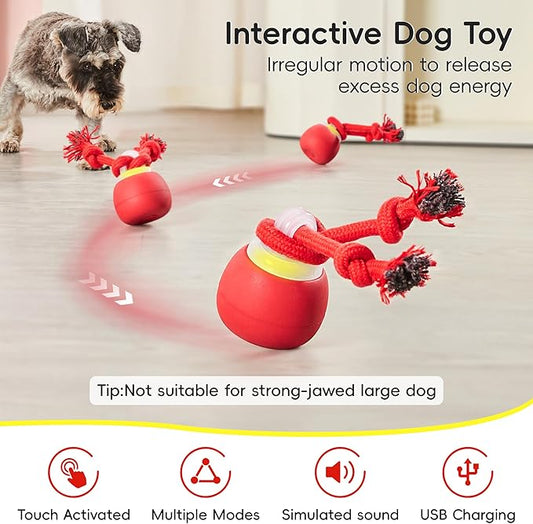 Potaroma Interactive Dog Ball Toys Touch Activated, Rechargeable, Squeaky Dog Toy, Moving Wicked Ball for Pup with Rope for Medium Small Dogs Puppy Dark Red