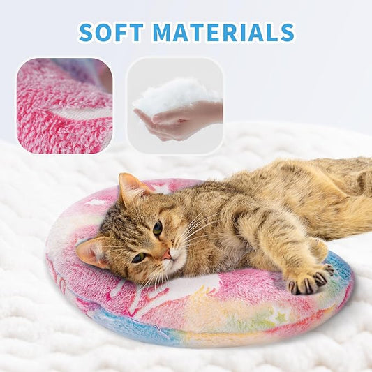 Glow-in-the-Dark U-Shaped Calming Pet Pillow for Dogs & Cats, Machine Washable Ultra-Soft Fleece Cover Comforting Neck Support Pillow for Elderly, Weak, Disabled Pets, Luminous for Nighttime (Rainbow)