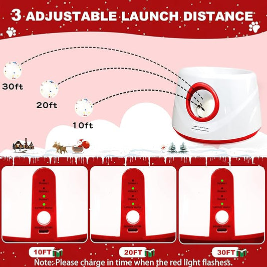 Automatic Ball Launcher for Dogs, Dog Ball Thrower with 19-32-45Ft Distance, Rechargeable Automatic Launcher with 6 Balls (2.2"), Dog Ball Launcher for Small & Medium Red