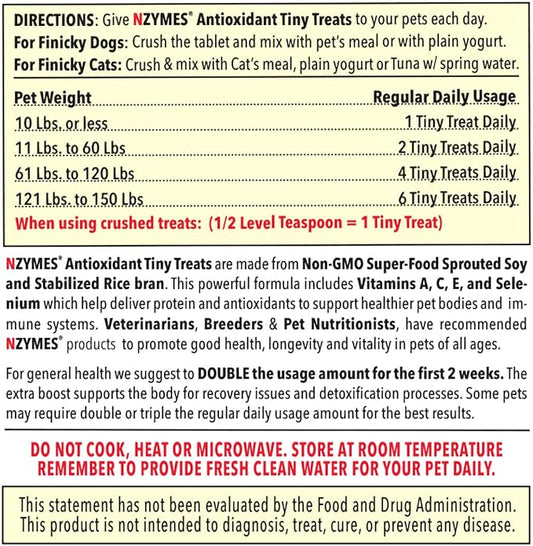 Nzymes® Antioxidant Tiny Treats - for Dogs Joints, HIPS, Paralysis, Skin, Coat, Hair Loss, Aging, Digestion, Seizures - Dog Treats for Small Dogs - 180 Treats - Made in The USA