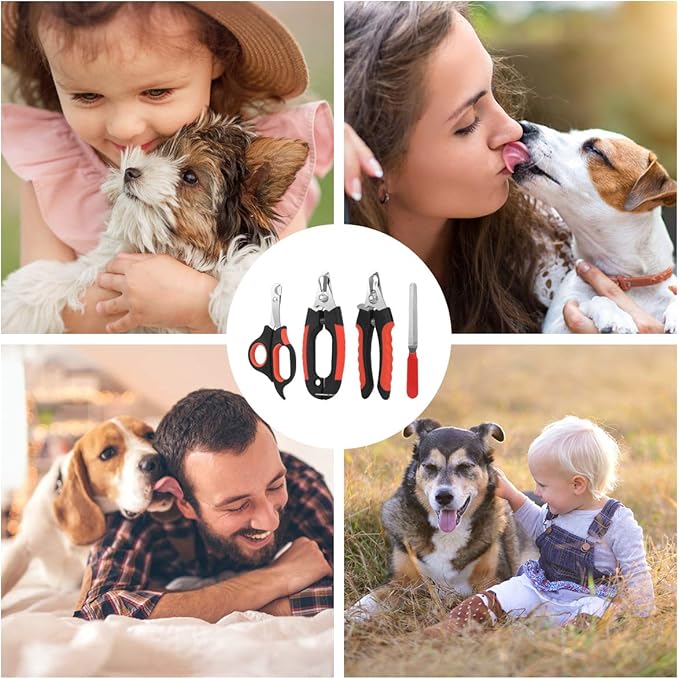 Dog Nail Clippers Trimmer Set, Quick Safety Guard to Avoid Over-Cutting, Stainless Steel Razor Sharp Blades, Sturdy Non-Slip Handles, Storage Case and Nail File, Professional Pet Grooming