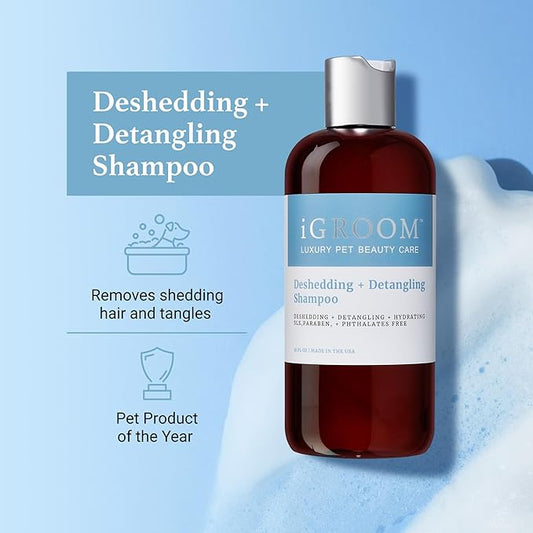 iGroom Deshedding & Detangling Dog Shampoo, Luxury Pet Beauty Care, Loosen Tangles + Unwanted Undercoat, Adds Shine + Volume, Made in USA (1 GAL)