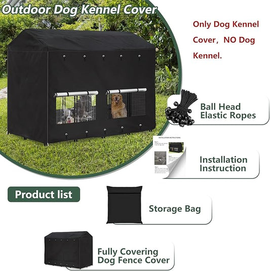 Outdoor Dog Kennel Cover 8'Dx4'Wx6'H Full Coverage Windproof Anti-UV.with Transparent PVC Window and Breathable Mesh.Waterproof Dog Kennel Cover for Multiple Brands of Dog Kennels,Cover Only.(Black)